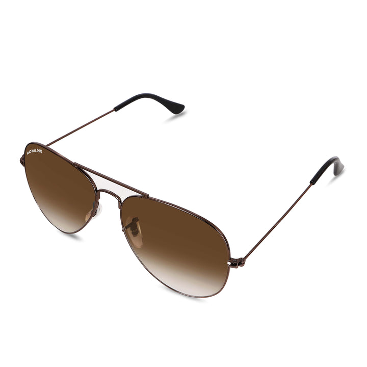 Dark Brown Gradient Glass and Brown Frame Aviator Sunglasses For Men and Women - ROYALTAIL