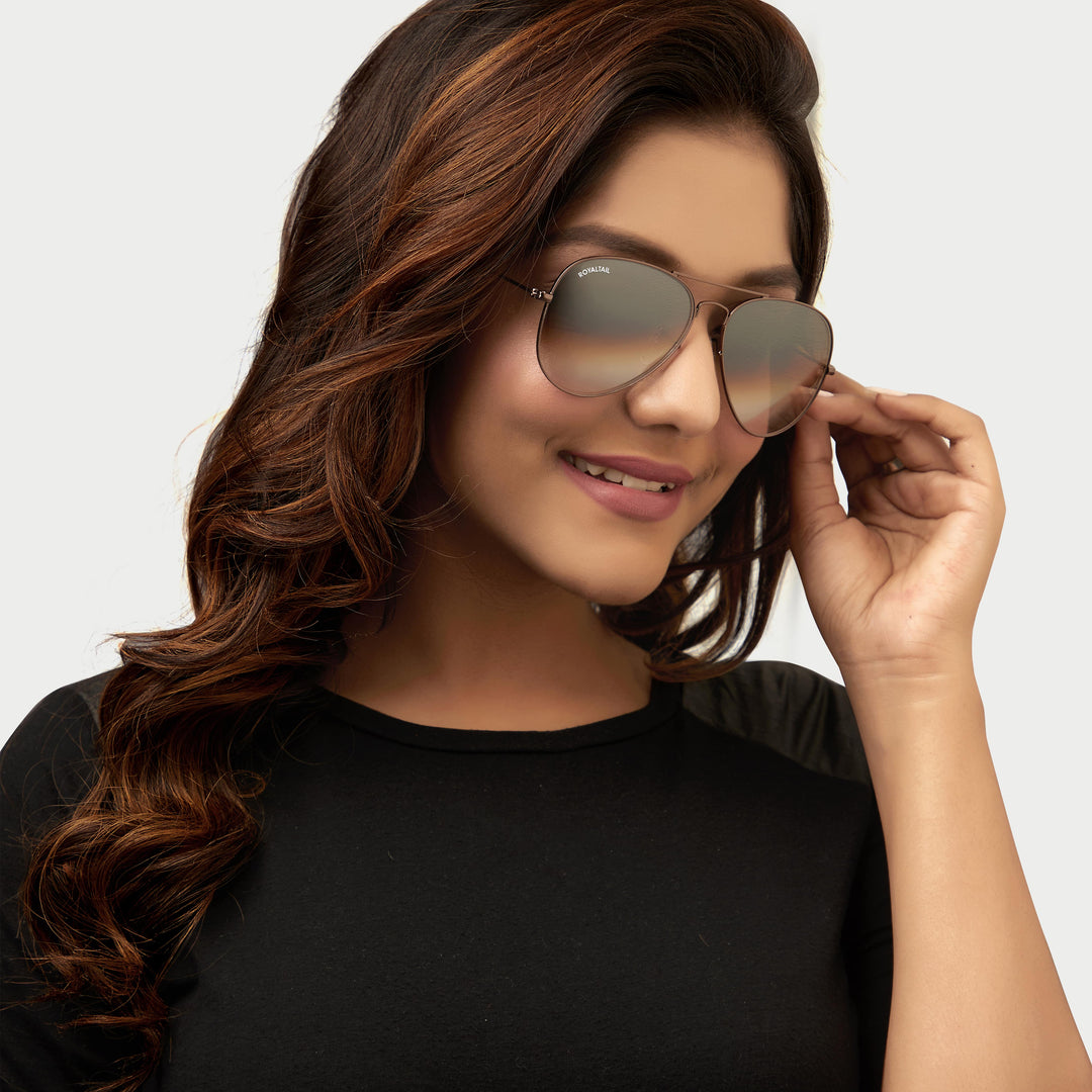 Dark Brown Gradient Glass and Brown Frame Aviator Sunglasses For Men and Women - ROYALTAIL
