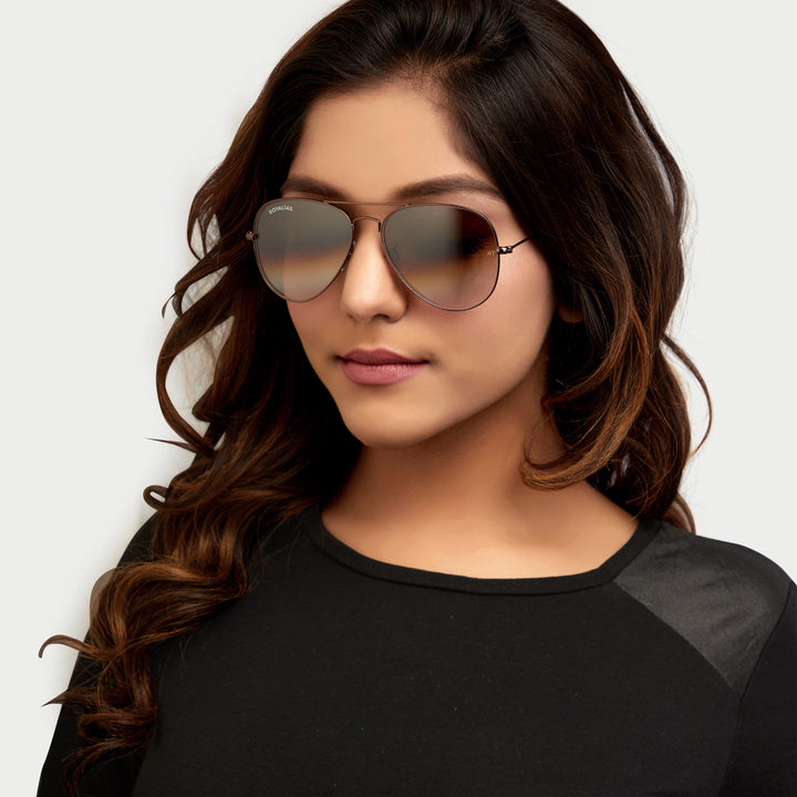 Dark Brown Gradient Glass and Brown Frame Aviator Sunglasses For Men and Women - ROYALTAIL