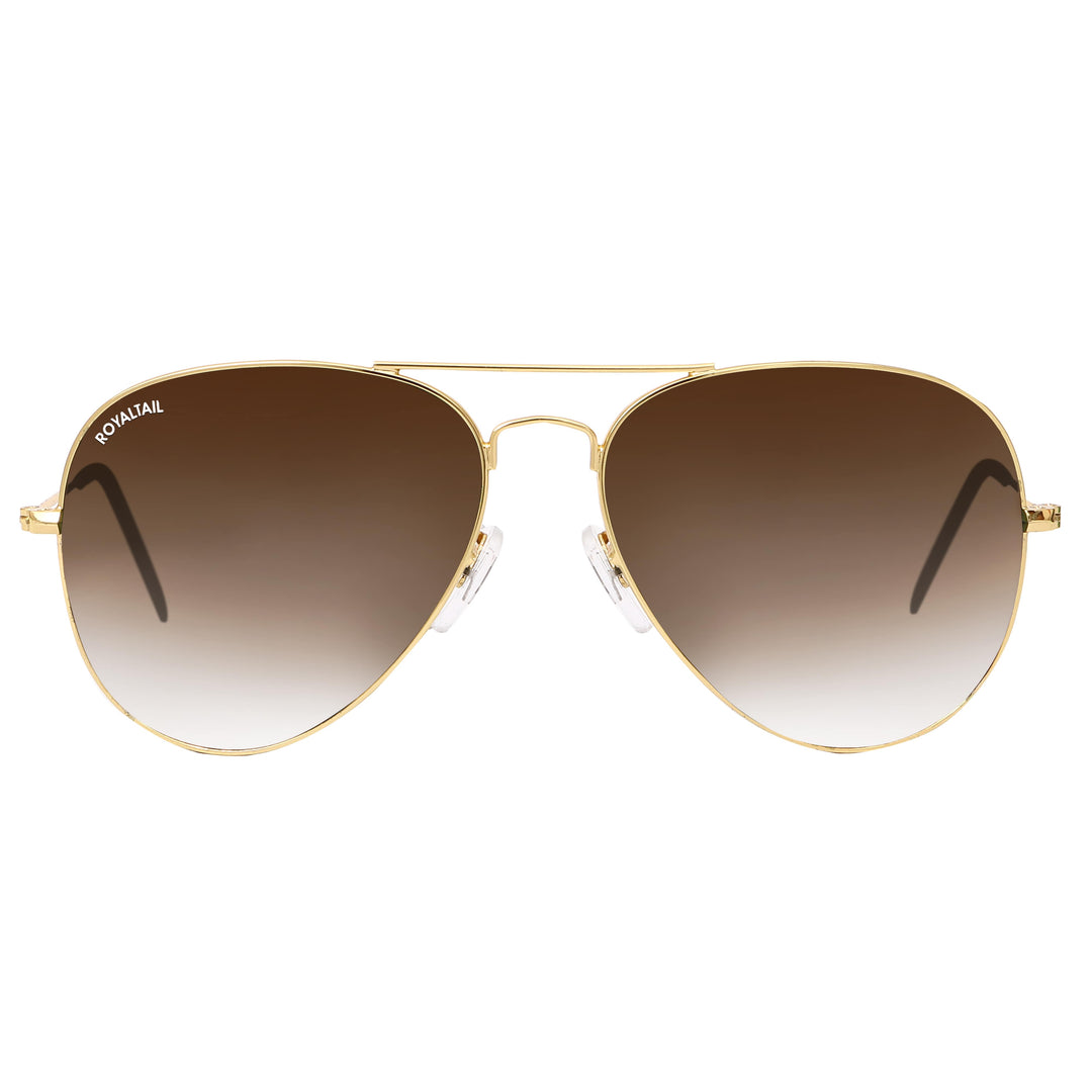 Light Brown Gradient Glass and Gold Frame Aviator Sunglasses For Men and Women - ROYALTAIL
