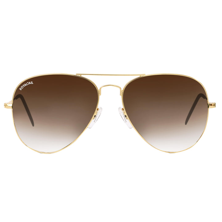 Light Brown Gradient Glass and Gold Frame Aviator Sunglasses For Men and Women - ROYALTAIL