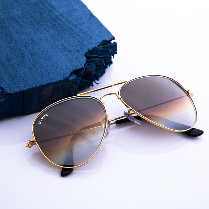 Light Brown Gradient Glass and Gold Frame Aviator Sunglasses For Men and Women - ROYALTAIL