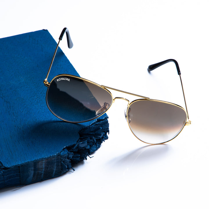Light Brown Gradient Glass and Gold Frame Aviator Sunglasses For Men and Women - ROYALTAIL