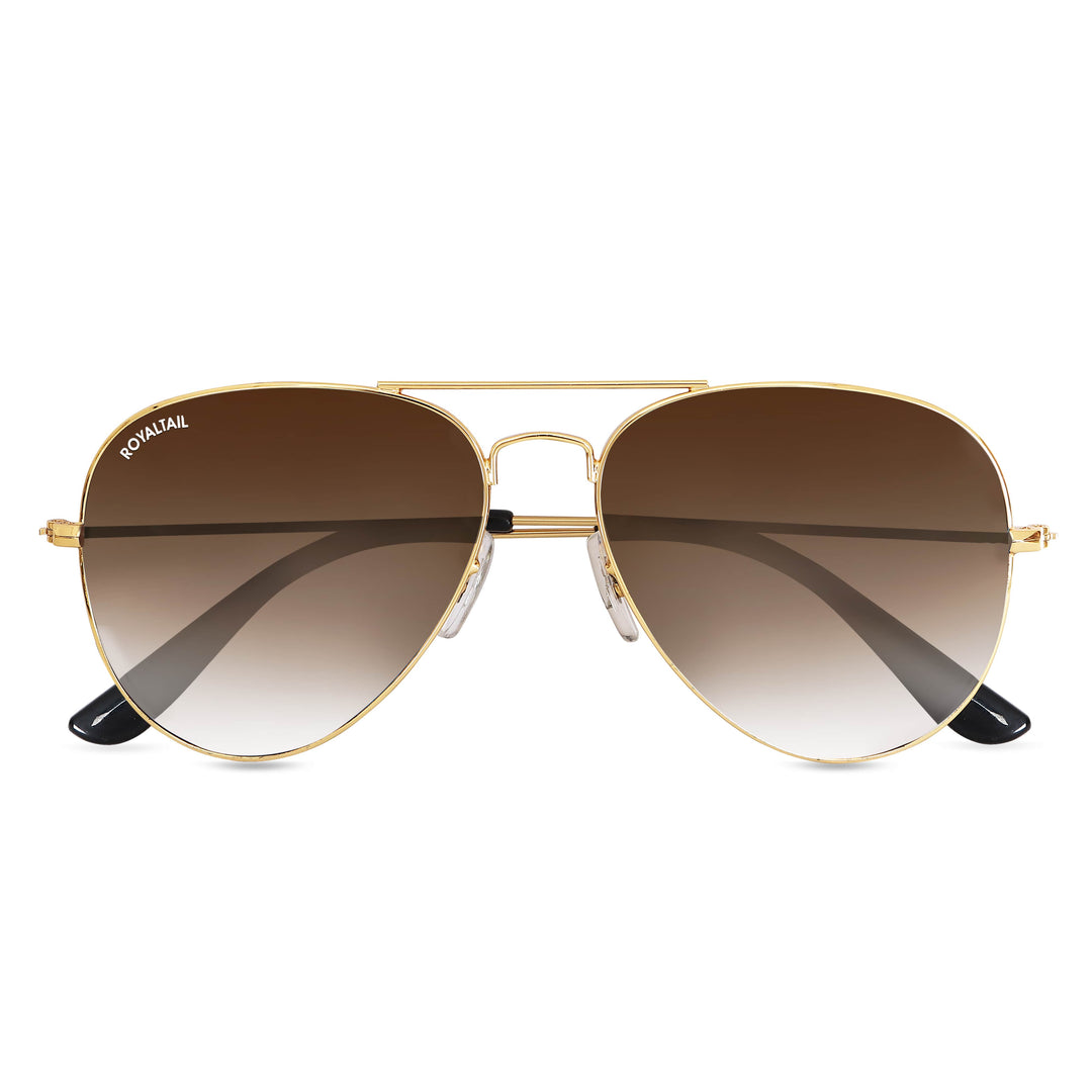 Light Brown Gradient Glass and Gold Frame Aviator Sunglasses For Men and Women - ROYALTAIL