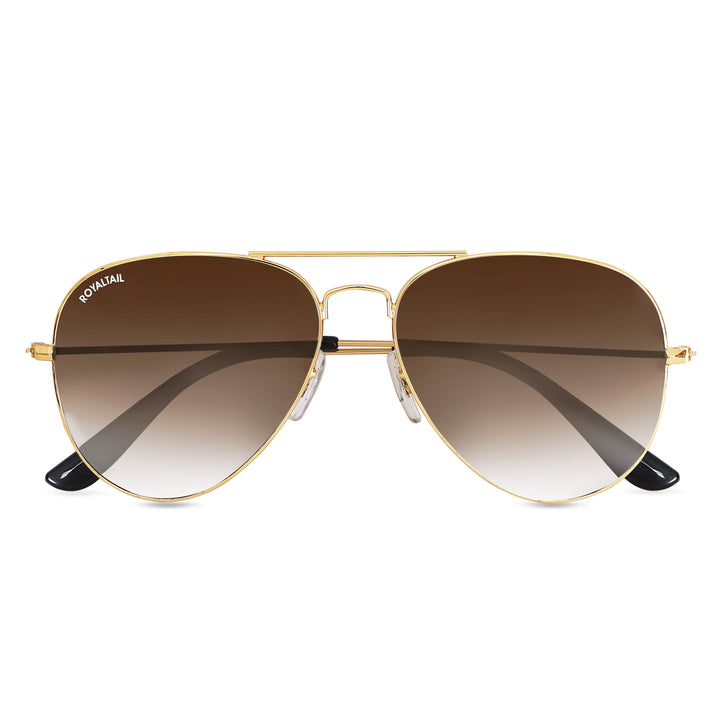 Light Brown Gradient Glass and Gold Frame Aviator Sunglasses For Men and Women - ROYALTAIL