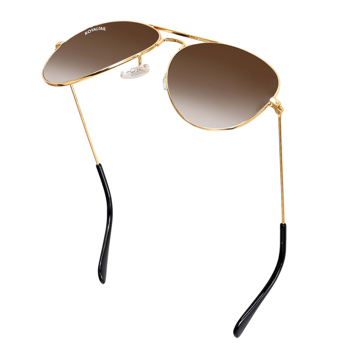 Light Brown Gradient Glass and Gold Frame Aviator Sunglasses For Men and Women - ROYALTAIL