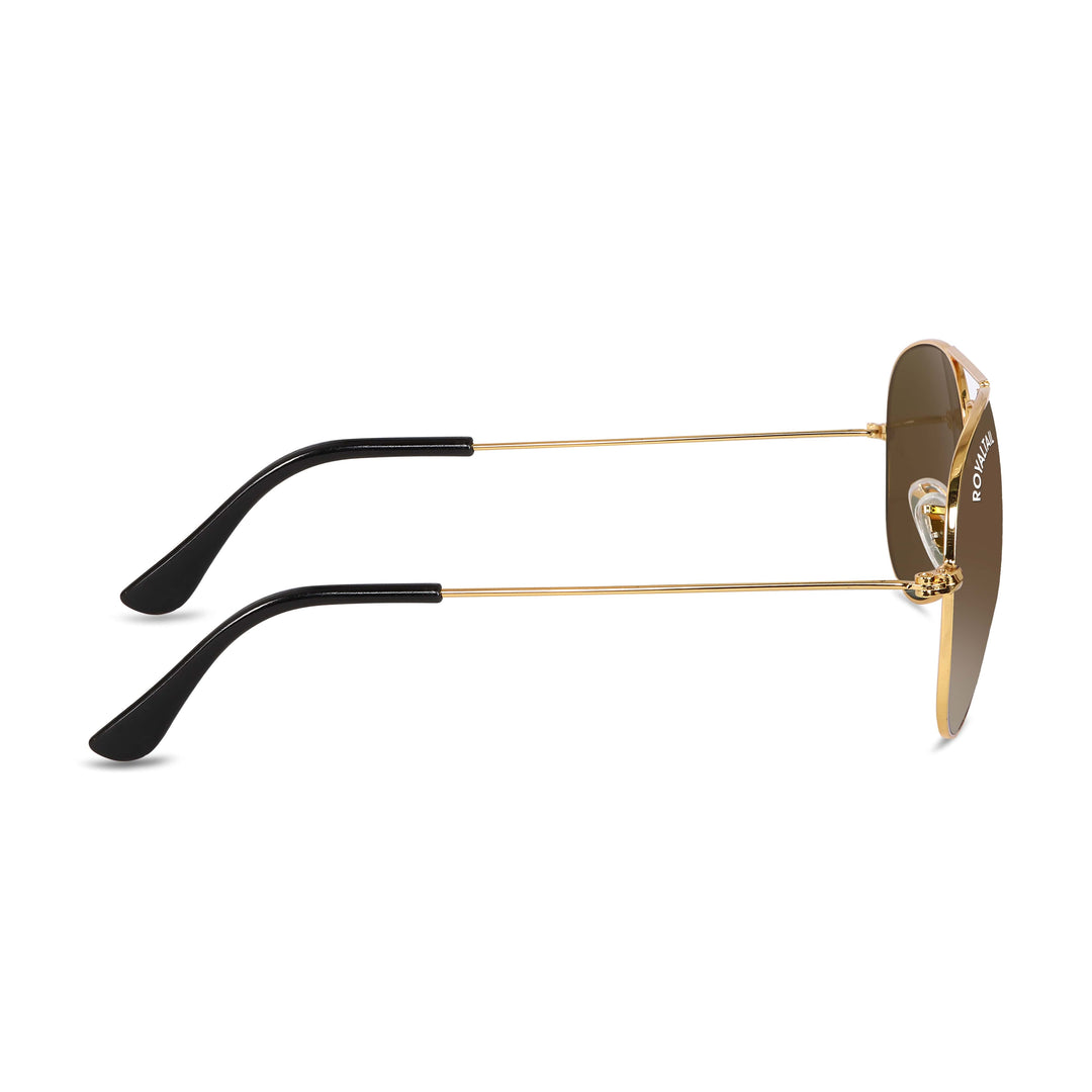 Light Brown Gradient Glass and Gold Frame Aviator Sunglasses For Men and Women - ROYALTAIL