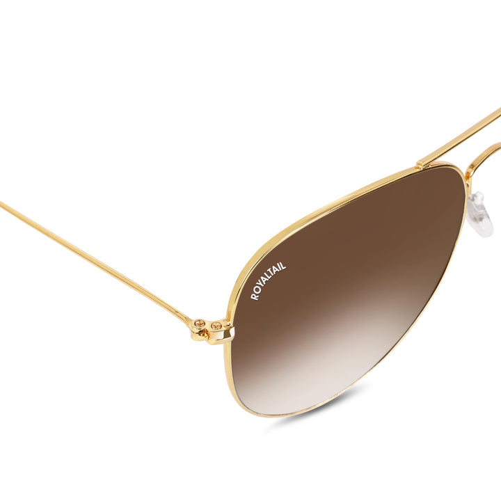 Light Brown Gradient Glass and Gold Frame Aviator Sunglasses For Men and Women - ROYALTAIL