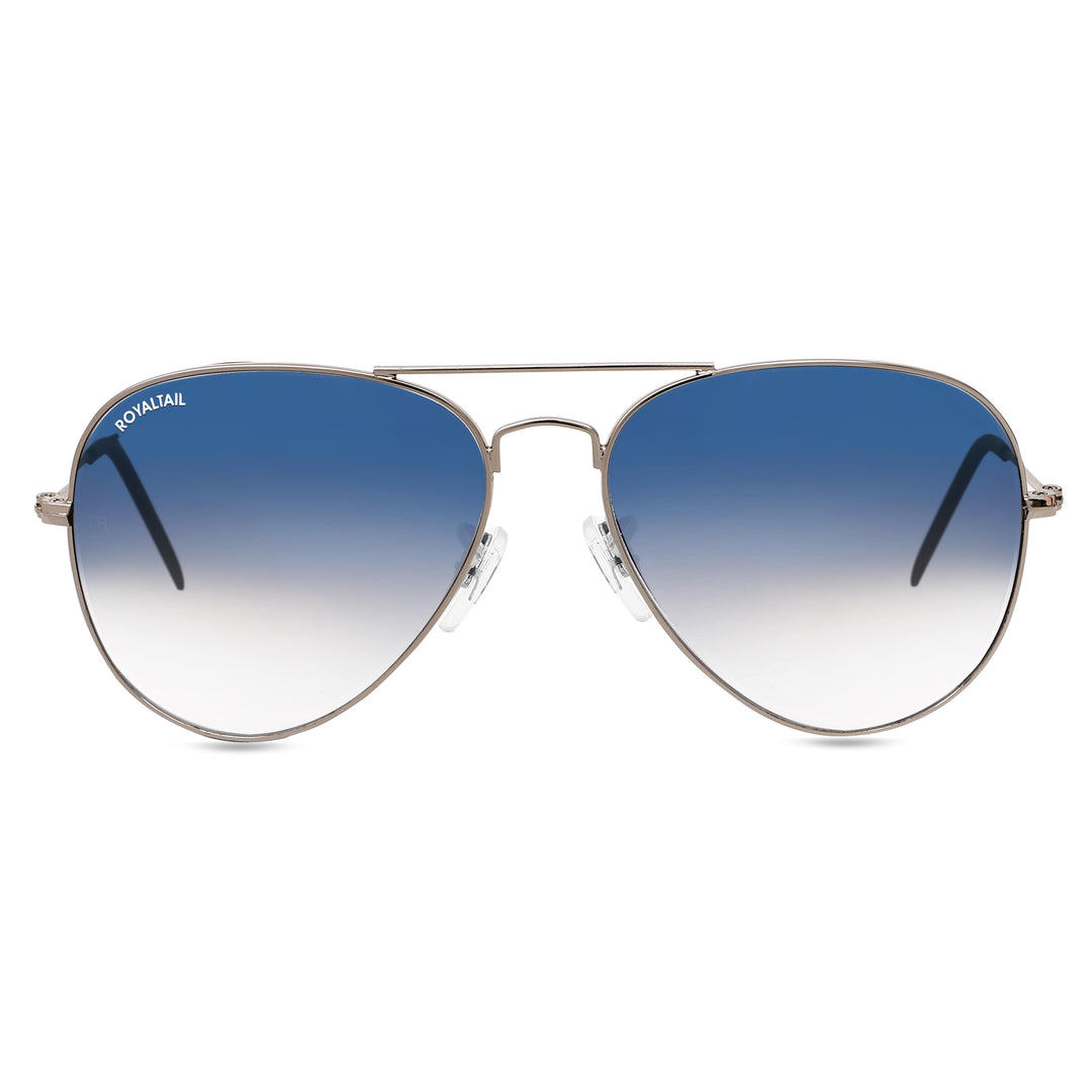 Light Blue Gradient Glass and Silver Frame Aviator Sunglasses For Men and Women - ROYALTAIL