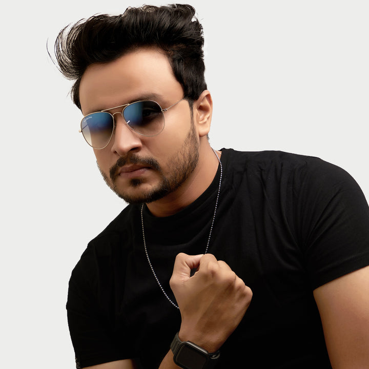 Light Blue Gradient Glass and Silver Frame Aviator Sunglasses For Men and Women - ROYALTAIL