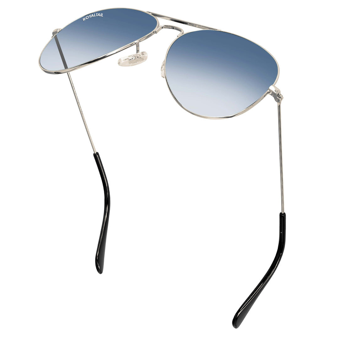 Light Blue Gradient Glass and Silver Frame Aviator Sunglasses For Men and Women - ROYALTAIL