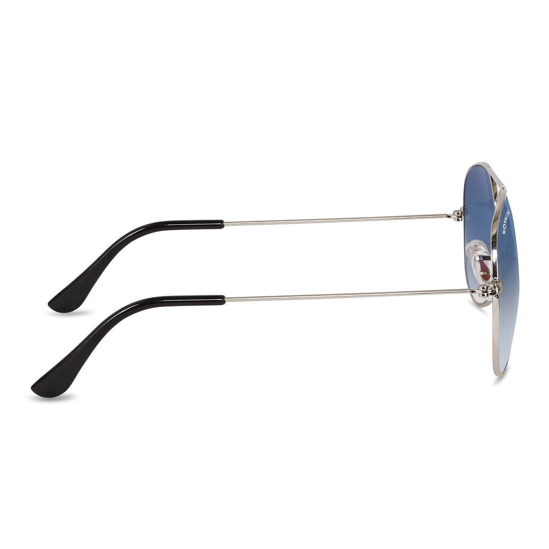 Light Blue Gradient Glass and Silver Frame Aviator Sunglasses For Men and Women - ROYALTAIL