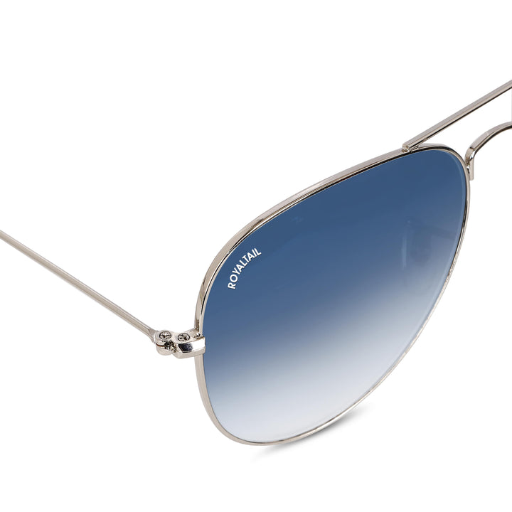Light Blue Gradient Glass and Silver Frame Aviator Sunglasses For Men and Women - ROYALTAIL