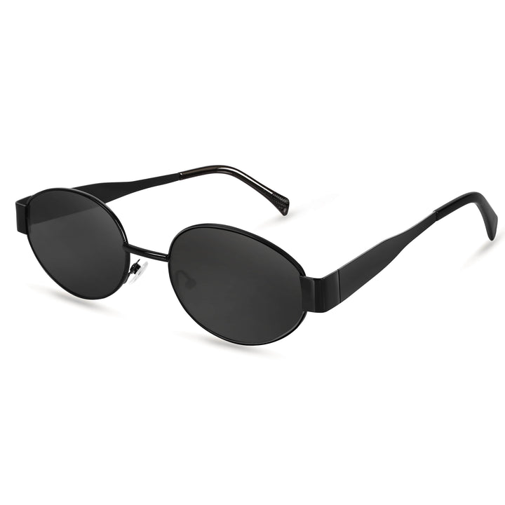 Oval Shape Sunglasses for Men & Women | Black Frame & Black Glass - ROYALTAIL