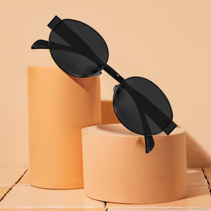 Oval Shape Sunglasses for Men & Women | Black Frame & Black Glass - ROYALTAIL