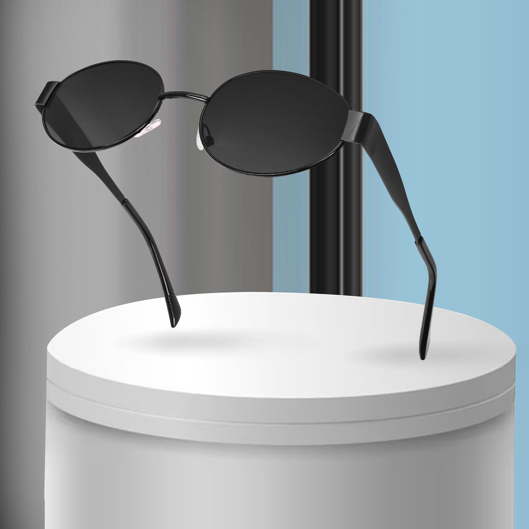 Oval Shape Sunglasses for Men & Women | Black Frame & Black Glass - ROYALTAIL
