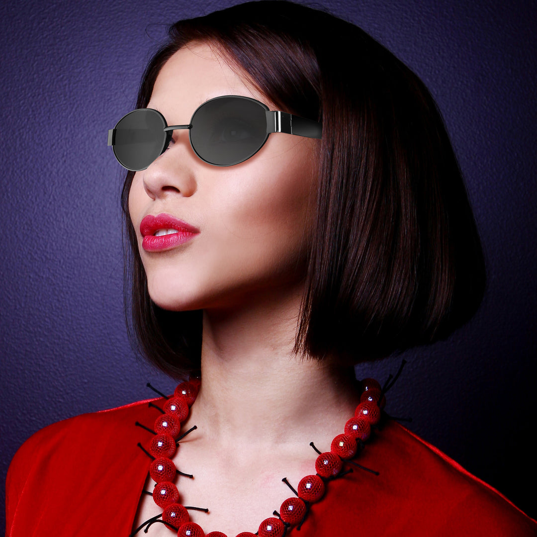 Oval Shape Sunglasses for Men & Women | Black Frame & Black Glass - ROYALTAIL