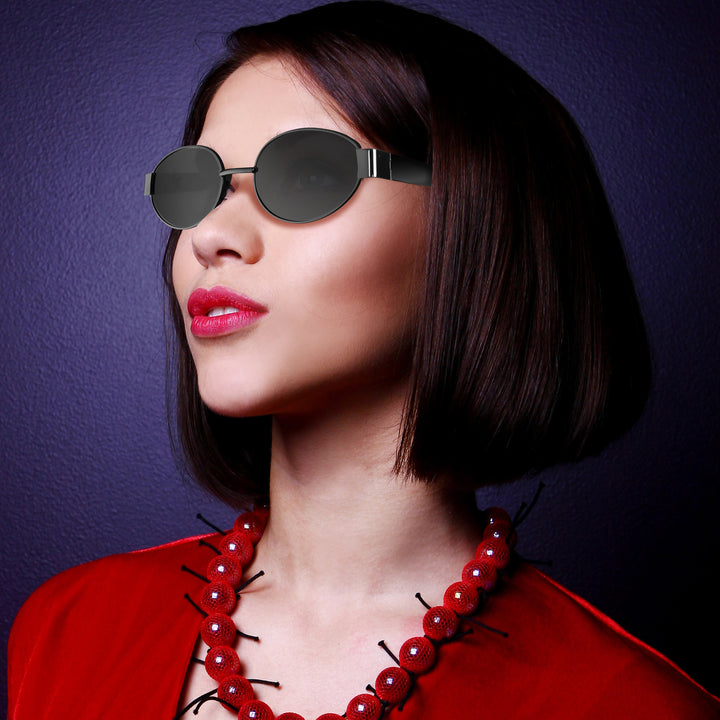 Oval Shape Sunglasses for Men & Women | Black Frame & Black Glass - ROYALTAIL