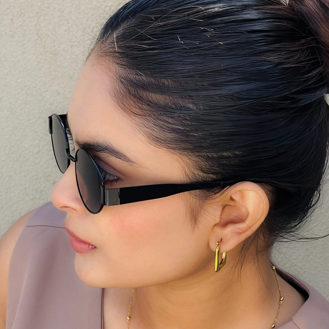 Oval Shape Sunglasses for Men & Women | Black Frame & Black Glass - ROYALTAIL