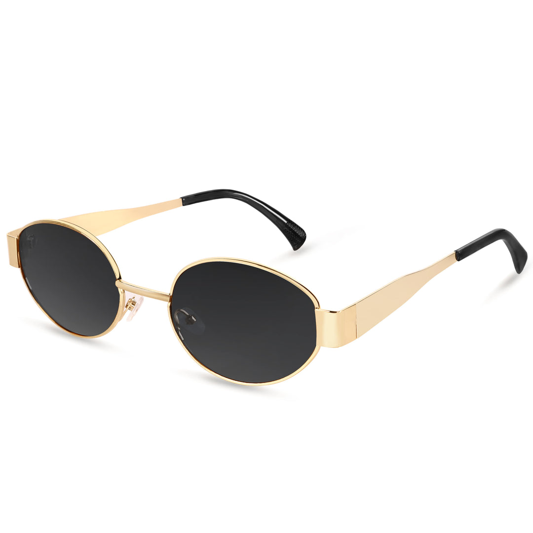Oval Shape Sunglasses for Men & Women | Golden Frame & Black Glass - ROYALTAIL