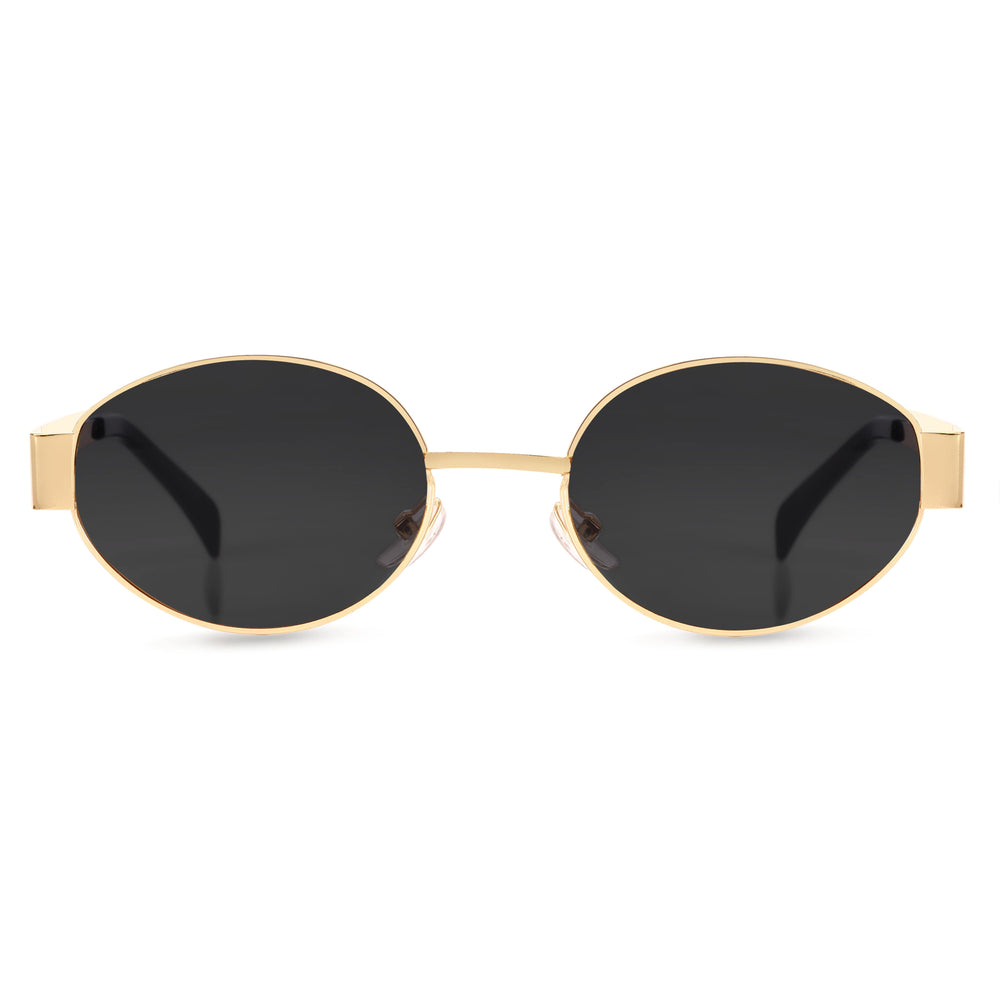Oval Shape Sunglasses for Men & Women | Golden Frame & Black Glass - ROYALTAIL