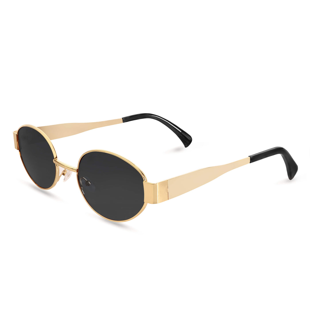 Oval Shape Sunglasses for Men & Women | Golden Frame & Black Glass - ROYALTAIL