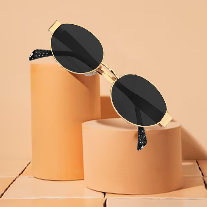Oval Shape Sunglasses for Men & Women | Golden Frame & Black Glass - ROYALTAIL