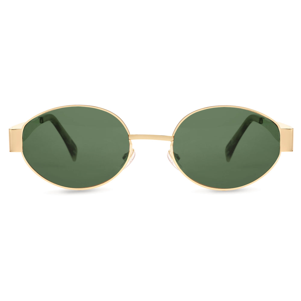 Oval Shape Sunglasses for Men & Women | Golden Frame & Green Glass - ROYALTAIL