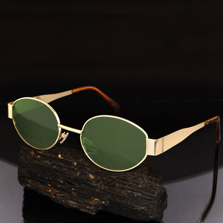Oval Shape Sunglasses for Men & Women | Golden Frame & Green Glass - ROYALTAIL