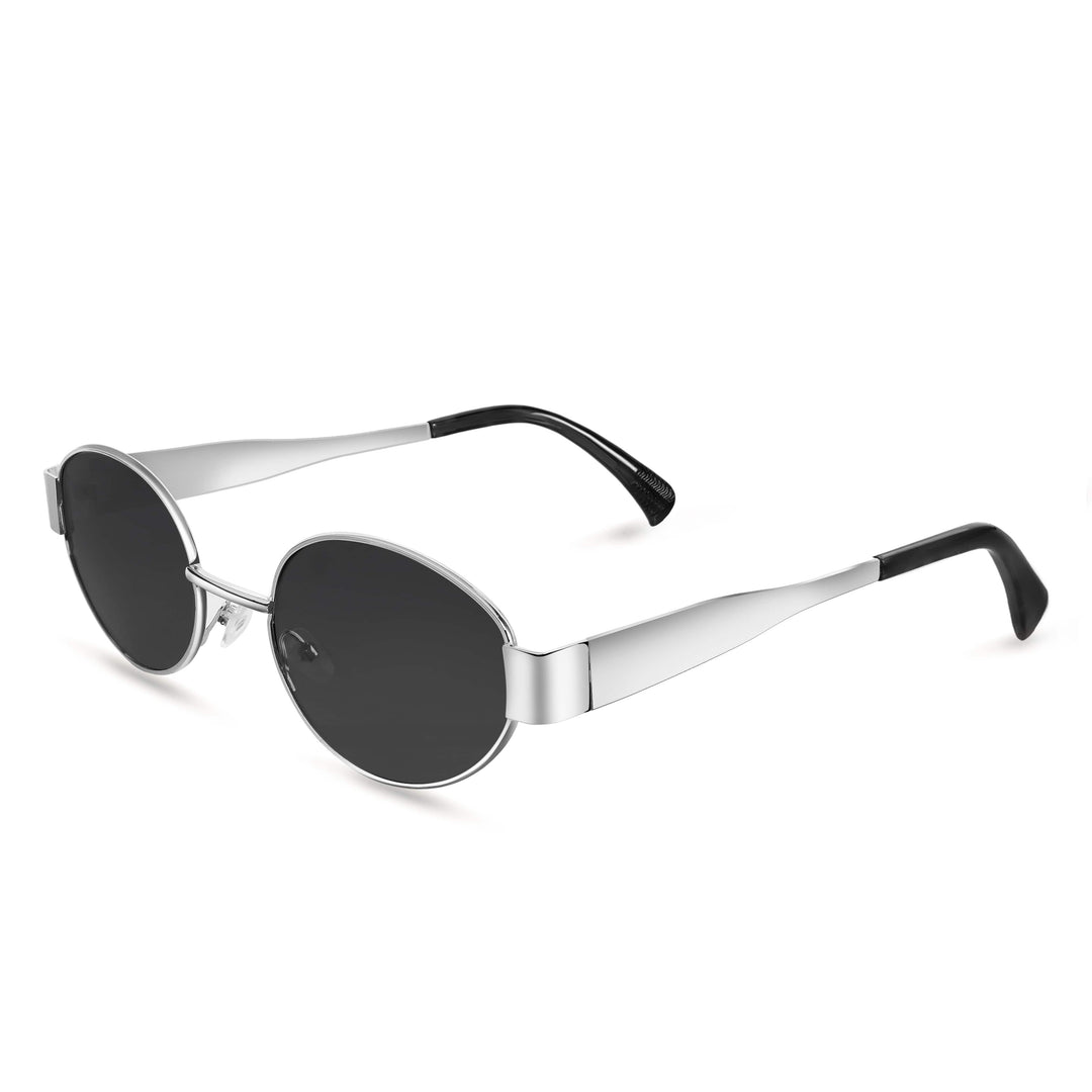 Oval Shape Sunglasses for Men & Women | Silver Frame & Black Glass - ROYALTAIL