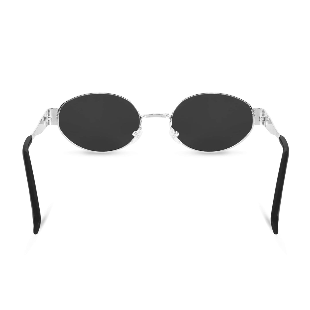 Oval Shape Sunglasses for Men & Women | Silver Frame & Black Glass - ROYALTAIL