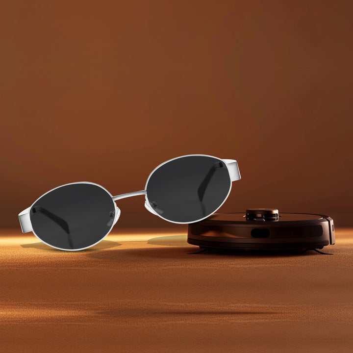 Oval Shape Sunglasses for Men & Women | Silver Frame & Black Glass - ROYALTAIL