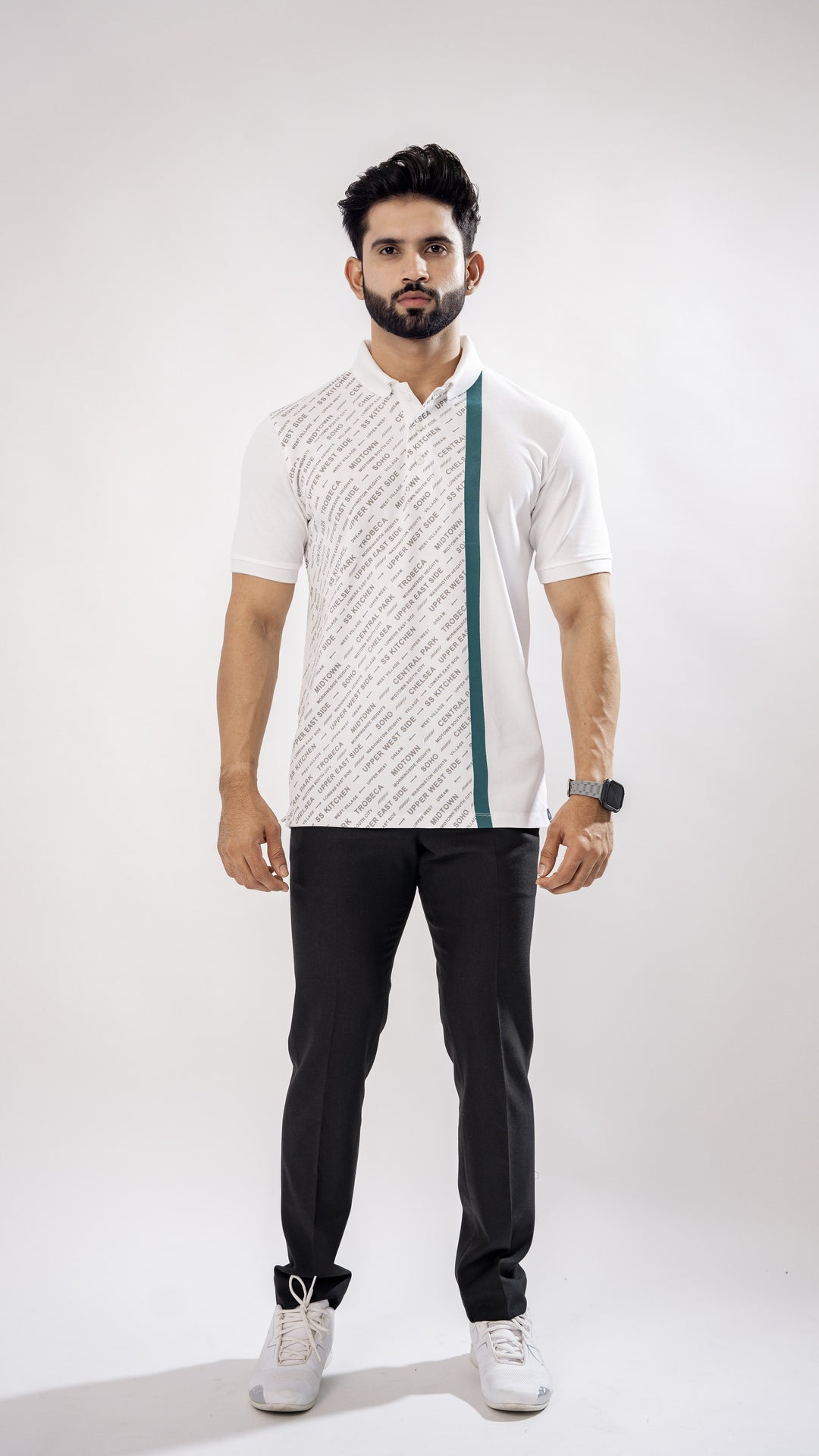 WHITE AND GREEN SUPER SOFT TEXTURED ORGANIC COTTON PREMIUM COTTON POLO - Royaltail