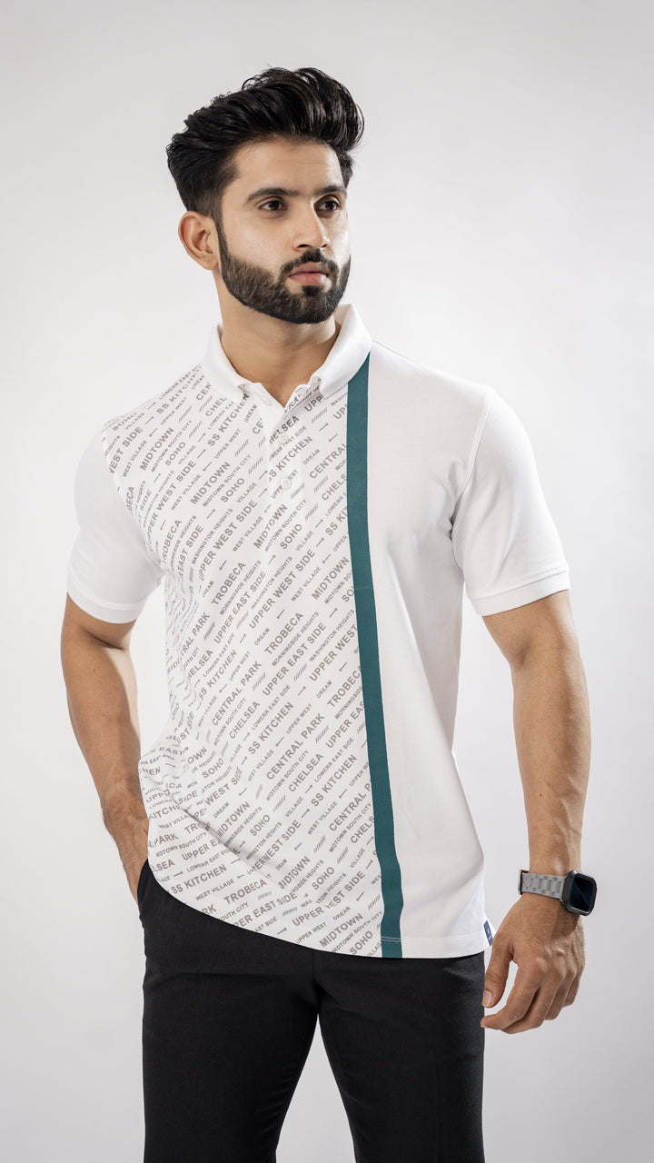 WHITE AND GREEN SUPER SOFT TEXTURED ORGANIC COTTON PREMIUM COTTON POLO - Royaltail