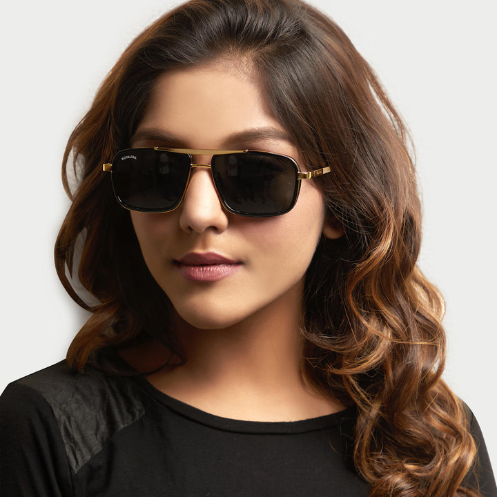 Blow Nirvana Gold Frame And Black Glass Square Sunglasses - ROYALTAIL