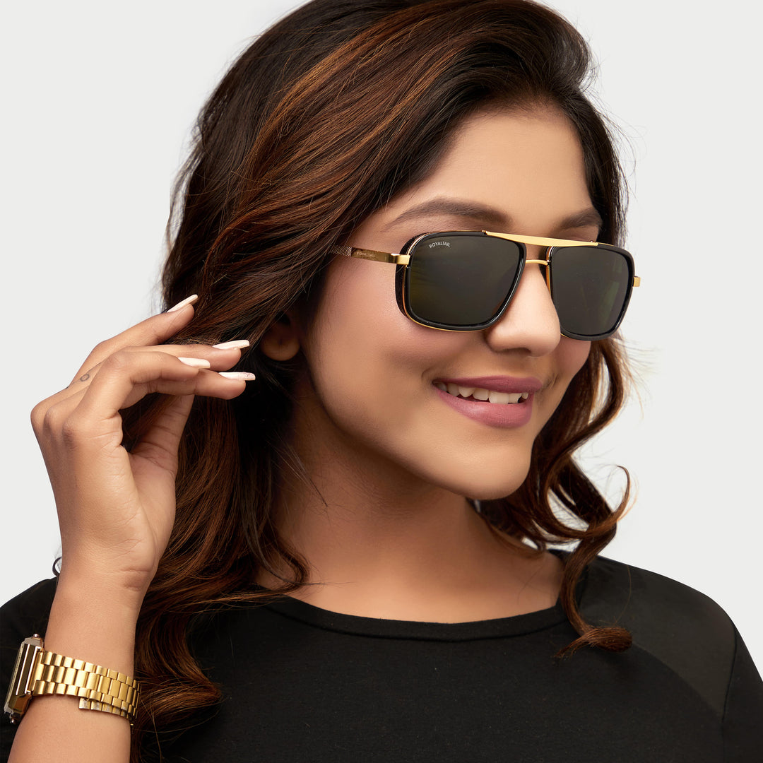 Blow Nirvana Gold Frame And Black Glass Square Sunglasses - ROYALTAIL