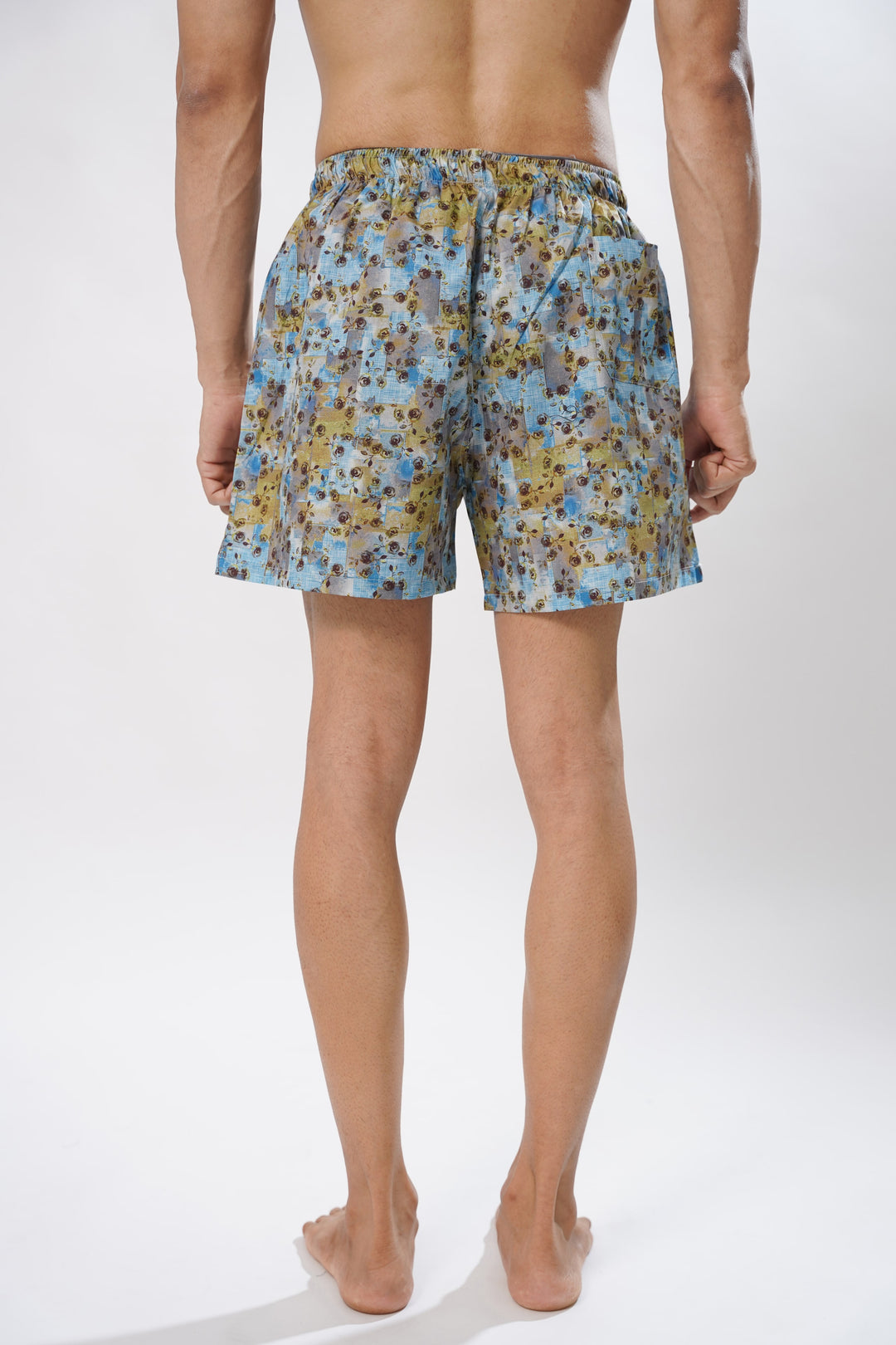 Yellow And Blue Flower All Over Printed Men's Boxers - ROYALTAIL