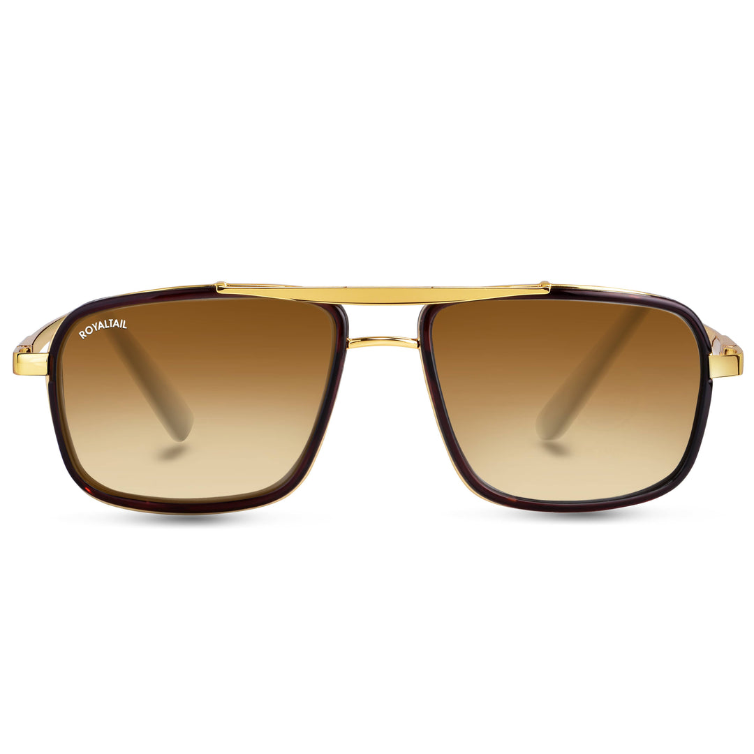 Jyake Brown Gradient Glass and Gold Frame Square Nirvana Sunglasses - ROYALTAIL