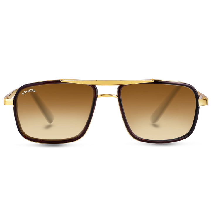 Jyake Brown Gradient Glass and Gold Frame Square Nirvana Sunglasses - ROYALTAIL