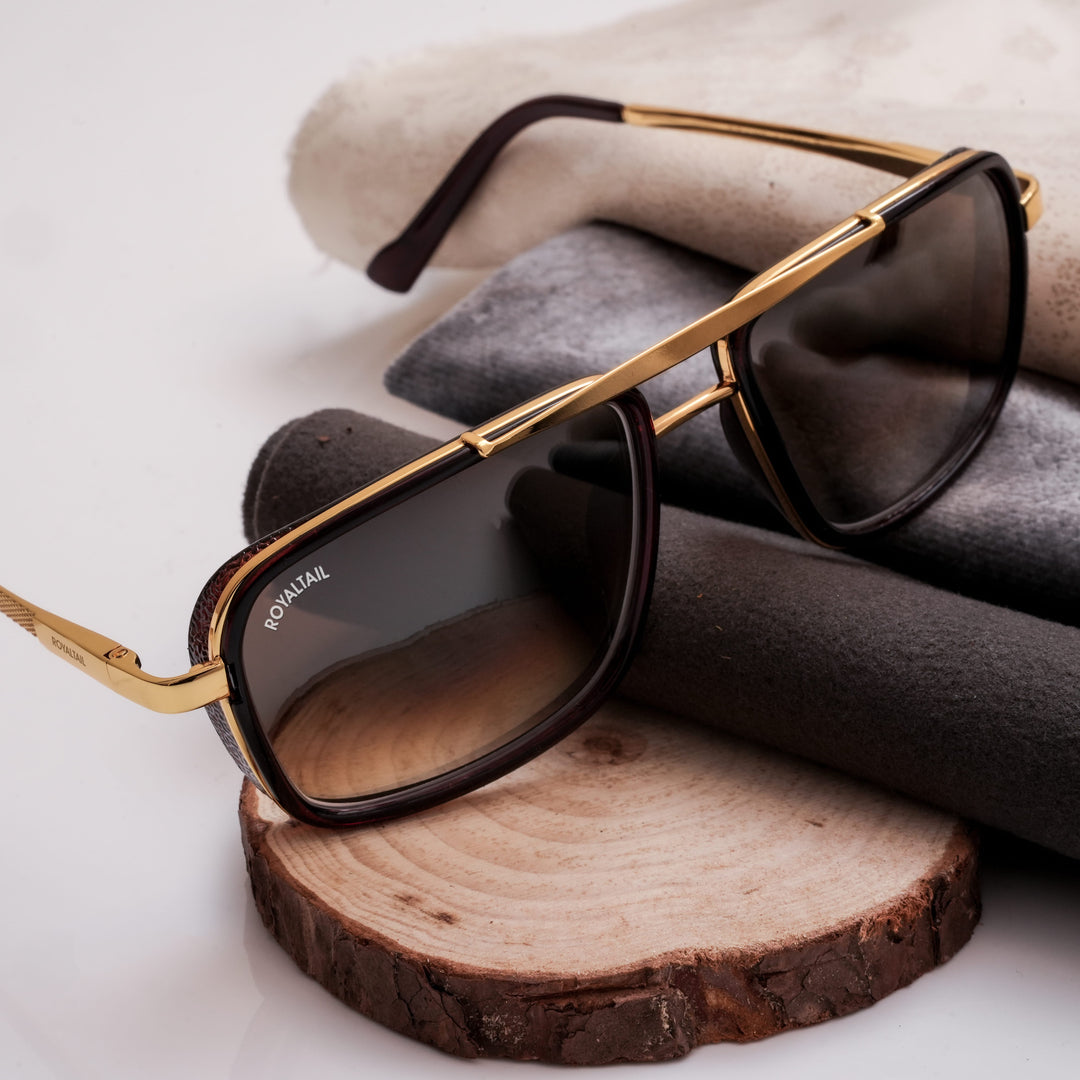 Jyake Brown Gradient Glass and Gold Frame Square Nirvana Sunglasses - ROYALTAIL
