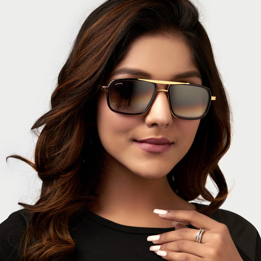Jyake Brown Gradient Glass and Gold Frame Square Nirvana Sunglasses - ROYALTAIL