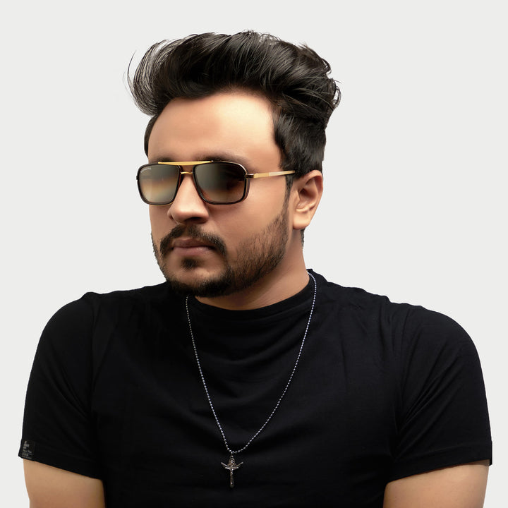 Jyake Brown Gradient Glass and Gold Frame Square Nirvana Sunglasses - ROYALTAIL