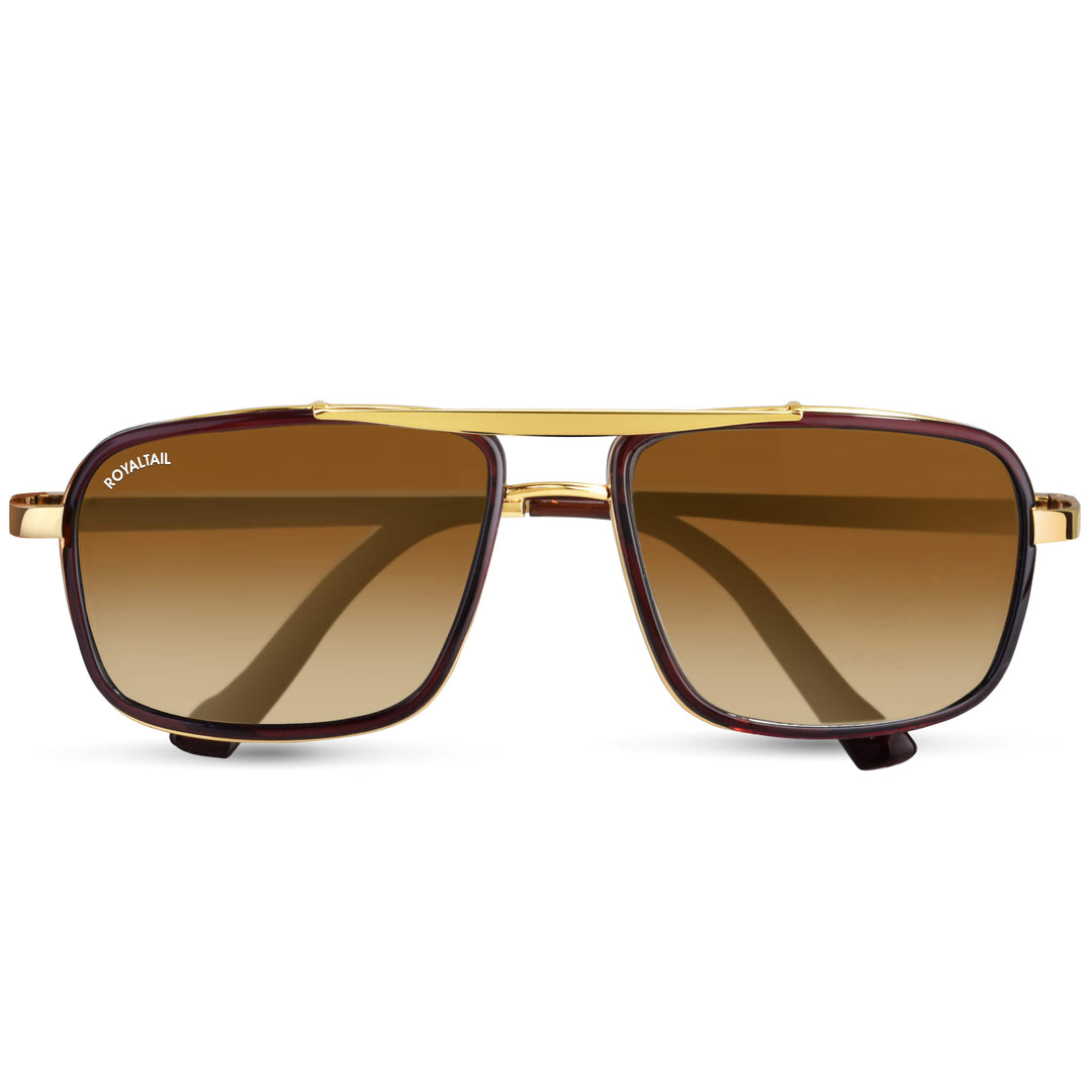 Jyake Brown Gradient Glass and Gold Frame Square Nirvana Sunglasses - ROYALTAIL
