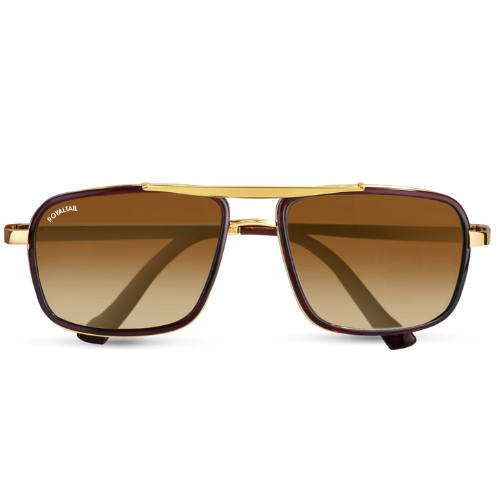 Jyake Brown Gradient Glass and Gold Frame Square Nirvana Sunglasses - ROYALTAIL