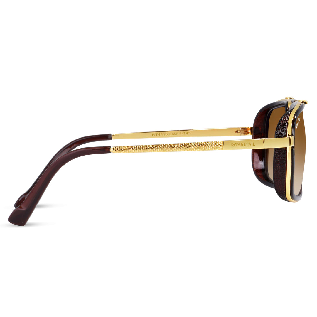 Jyake Brown Gradient Glass and Gold Frame Square Nirvana Sunglasses - ROYALTAIL