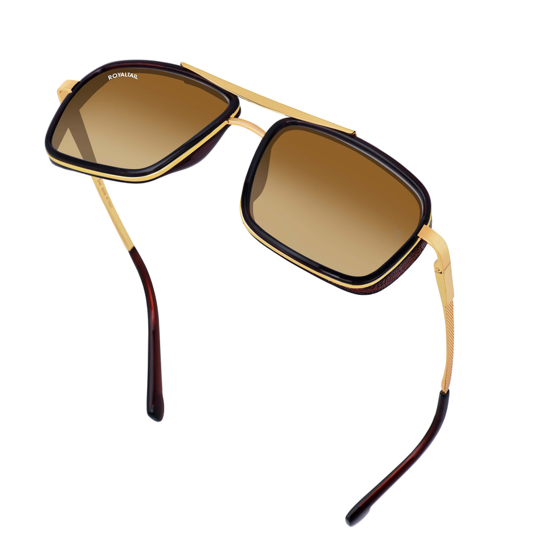 Jyake Brown Gradient Glass and Gold Frame Square Nirvana Sunglasses - ROYALTAIL