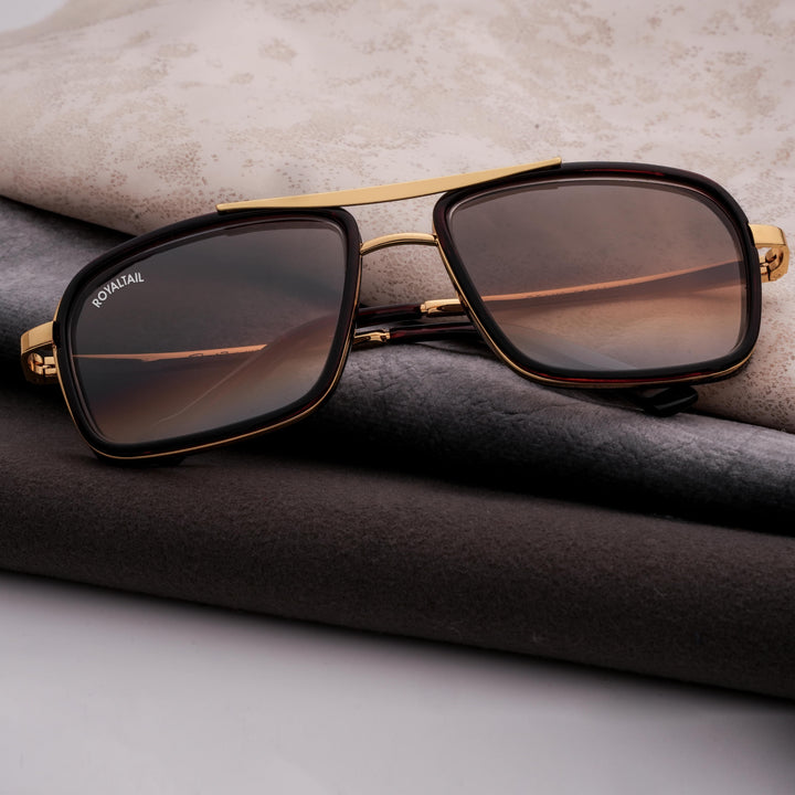 Jyake Brown Gradient Glass and Gold Frame Square Nirvana Sunglasses - ROYALTAIL