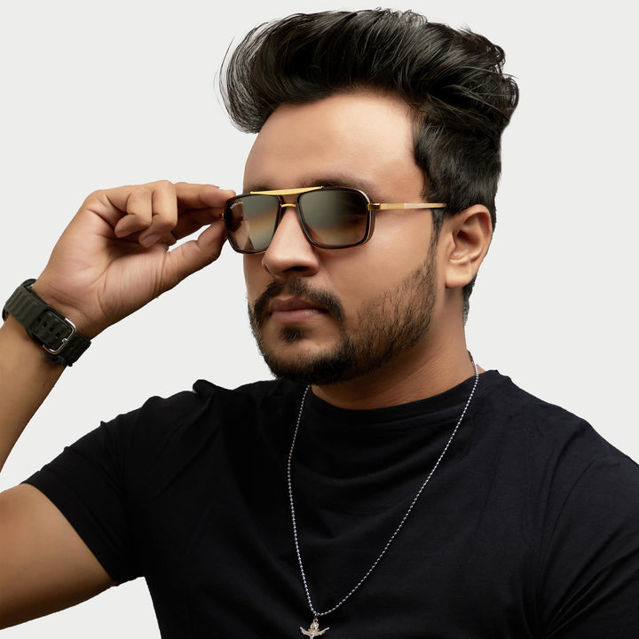Jyake Brown Gradient Glass and Gold Frame Square Nirvana Sunglasses - ROYALTAIL