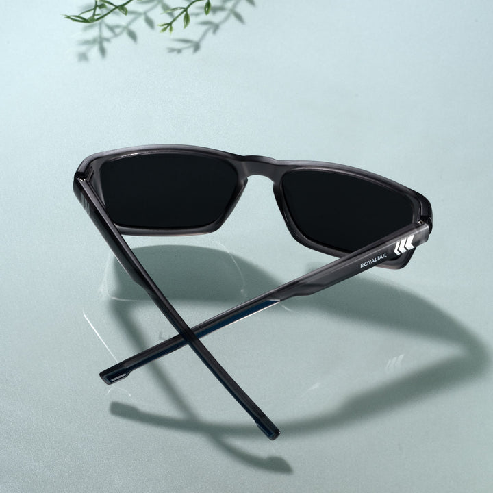 Unisex Black Full Rim Rectangle Square Polarized Sunglasses - ROYALTAIL