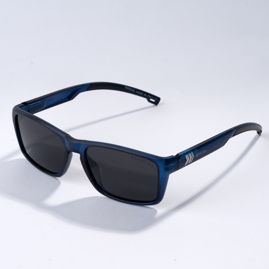 Black Lens Blue Frame Full Rim Rectangle Square Polarized Sunglasses - ROYALTAIL